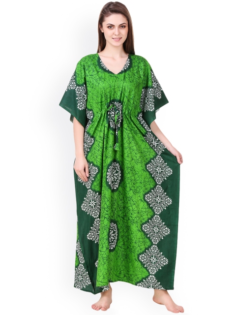 

Masha Green Printed Kaftan Maxi Nightdress NT-A-173-918