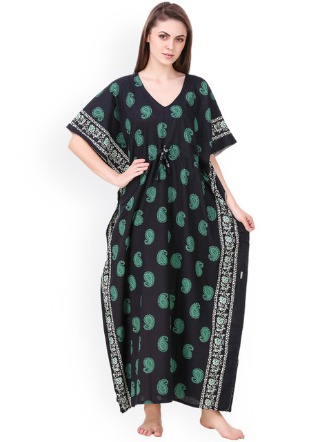 

Masha Black & Green Printed Kaftan Maxi Nightdress NT-A-190-984
