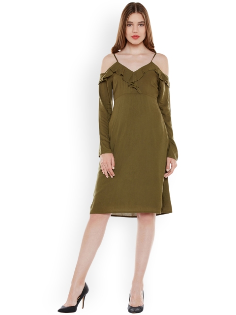 

Oxolloxo Women Olive Green Solid A-Line Dress