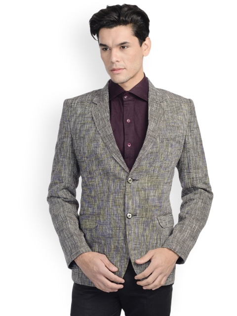 

Wintage Grey Self-Design Linen Single-Breasted Tailored Fit Blazer