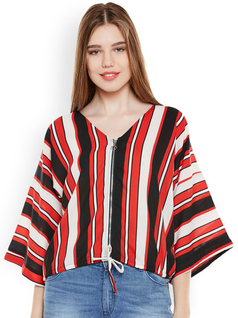 

Oxolloxo Women Red & Black Striped Boxy Top