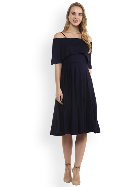 

The Vanca Women Navy Blue Solid Fit and Flare Dress