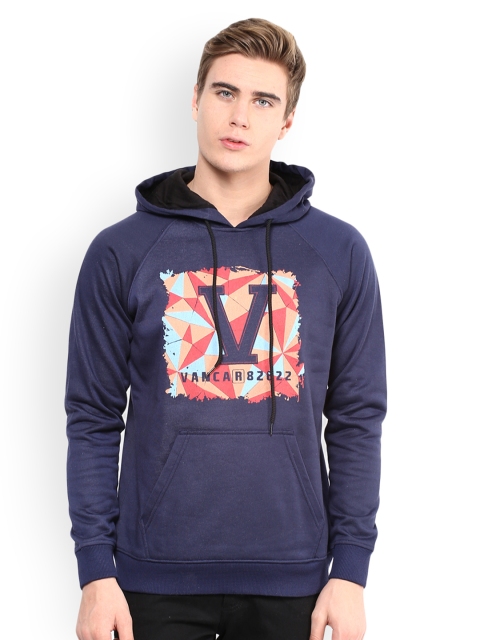 

The Vanca Men Blue Printed Hooded Sweatshirt