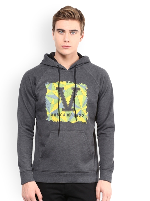 

The Vanca Men Charcoal Grey Printed Hooded Sweatshirt