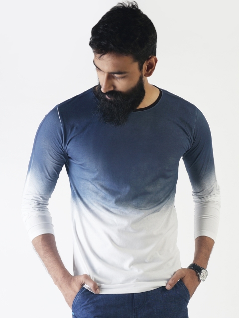 

Blue Saint Men White & Blue Dyed Slim Fit Round Neck T-shirt