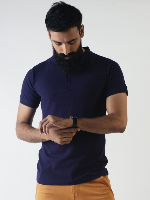 

Blue Saint Men Navy Blue Solid Polo Collar Slim Fit T-shirt
