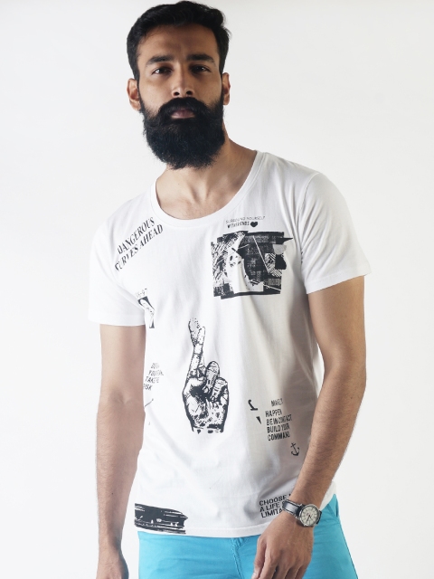

Blue Saint Men White Printed Slim Fit Round Neck T-shirt