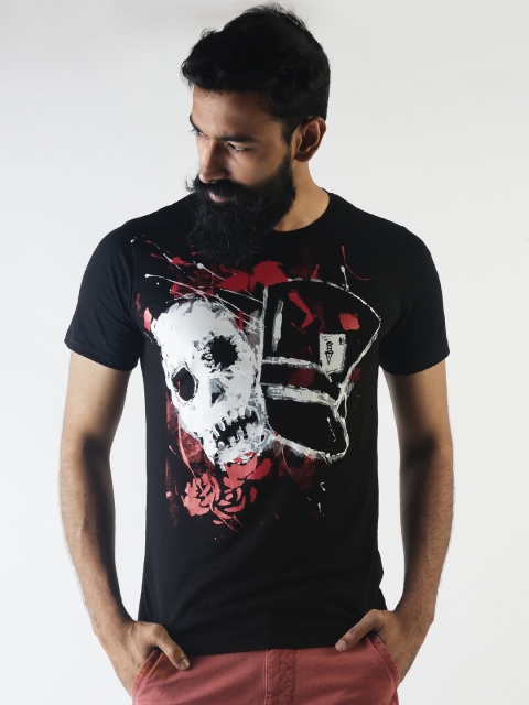 

Blue Saint Men Black Printed Round Neck Slim Fit T-shirt