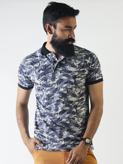 

Blue Saint Men Grey Printed Polo Collar Slim Fit T-shirt