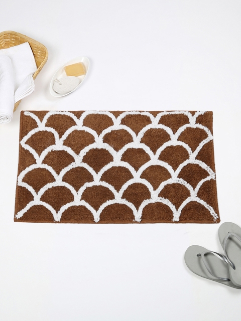 

House This Brown & White Printed Cotton Rectangular Bath Rug