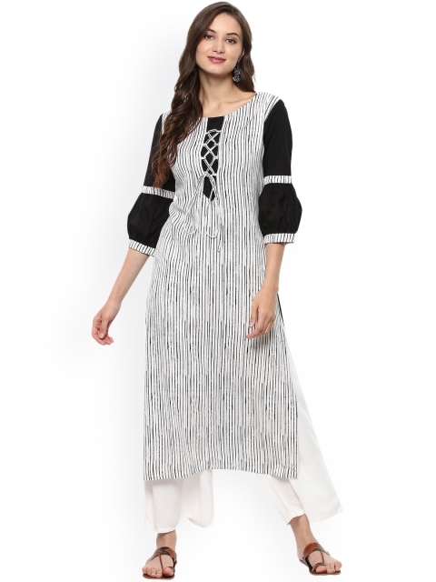 

Pannkh Women Off-White & Black Printed Straight Kurta