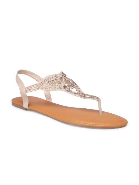 

London Rag Women Nude-Coloured Solid Synthetic Patent T-Strap Flats