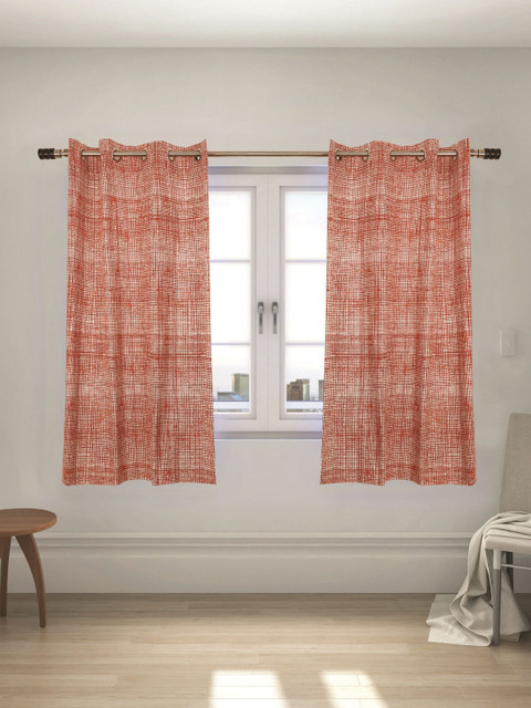 

House This Red Set of 2 Checked Regular Window Curtains