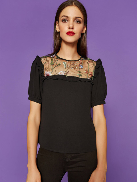 

OVS Women Black Solid Top