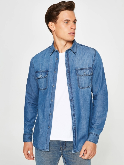 

OVS Men Blue Regular Fit Solid Casual Shirt