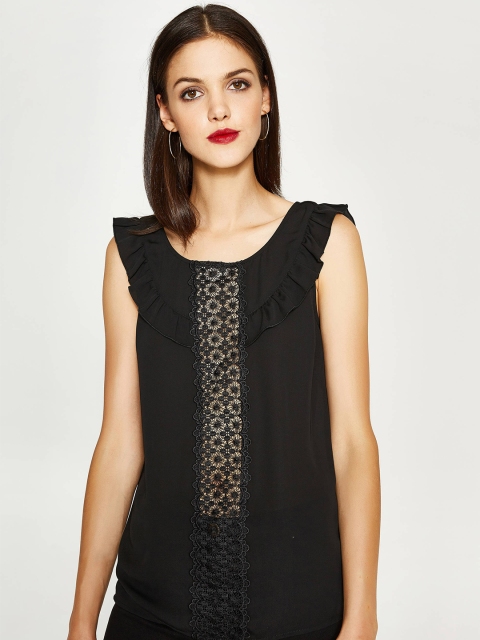 

OVS Women Black Lace & Ruffle Detail Top