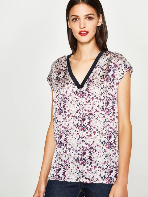 

OVS Women Off-White & Purple Printed Top