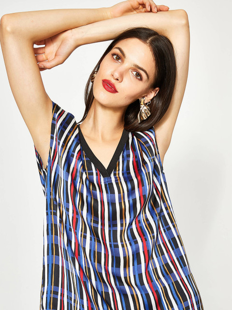 

OVS Women Blue & Red Striped Boxy Top