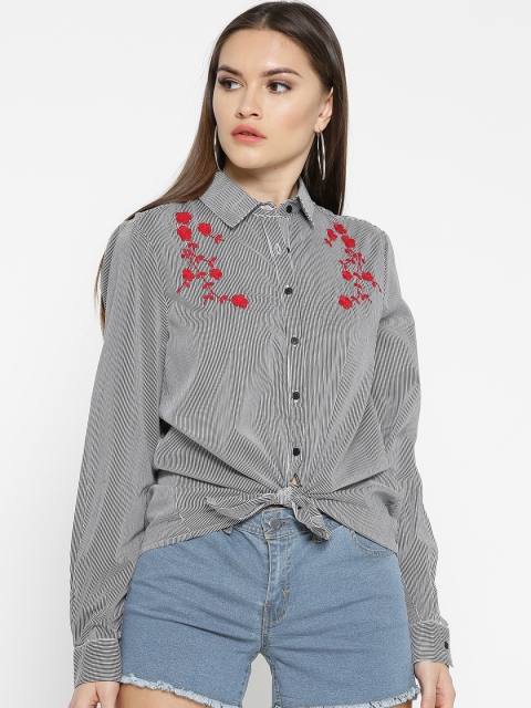 

OVS Women White & Black Striped Casual Shirt