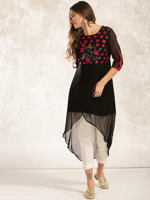 

Anouk Women Black Embroidered A-Line Kurta