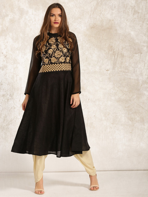

Anouk Women Black Floral Embroidered Anarkali Kurta