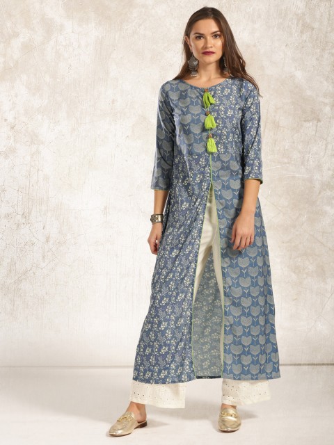 

Anouk Women Blue Printed A-Line Kurta