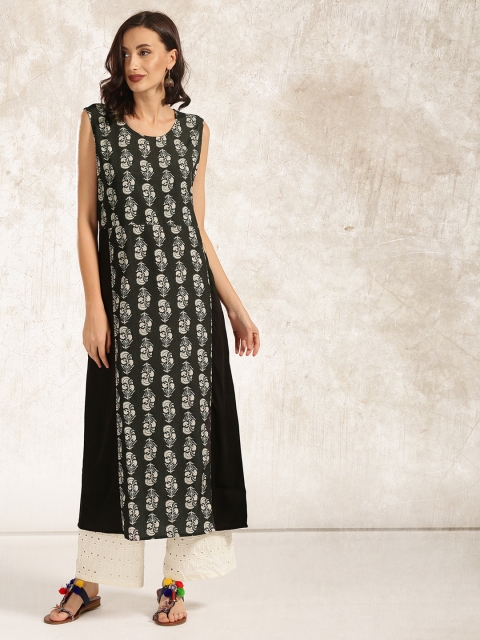 

Anouk Women Black & Off-White Printed A-Line Kurta
