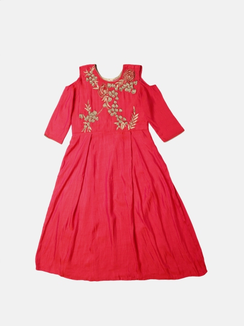 

Anouk Women Red & Brown Embroidered Kurta with Churidar & Dupatta