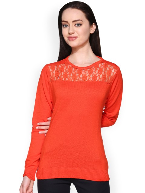 

Club York Women Orange Self Design Pullover
