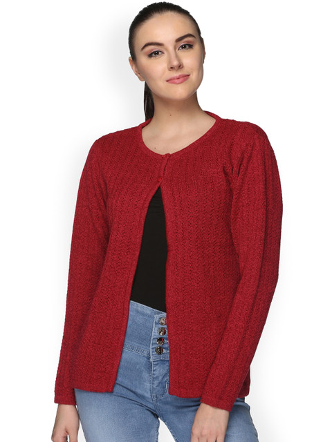 

Club York Women Maroon Self Design Cardigan