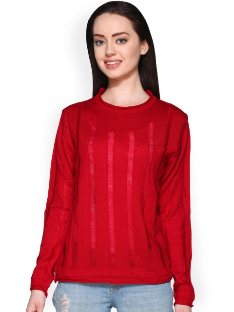 

Club York Women Red Self Design Pullover