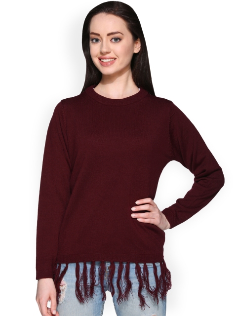 

Club York Women Burgundy Solid Pullover