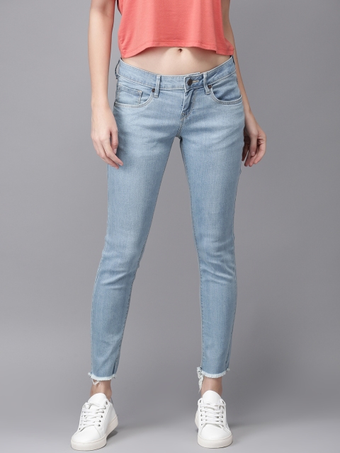 

Moda Rapido Women Blue Skinny Fit Low Distress Stretchable Cropped Jeans