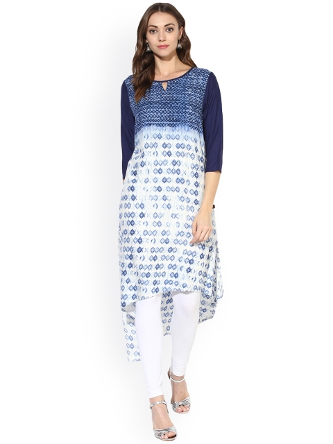 

Juniper Women Blue & White Printed Straight Kurta