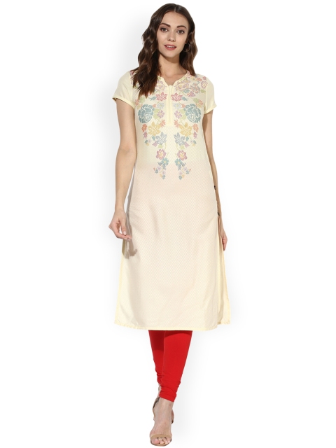 

Juniper Women Cream-Coloured Yoke Design Straight Kurta