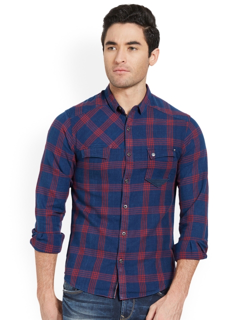 

SPYKAR Men Red & Blue Slim Fit Checked Casual Shirt