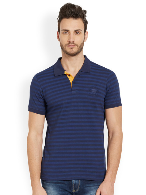 

SPYKAR Men Blue Striped Polo Collar T-shirt