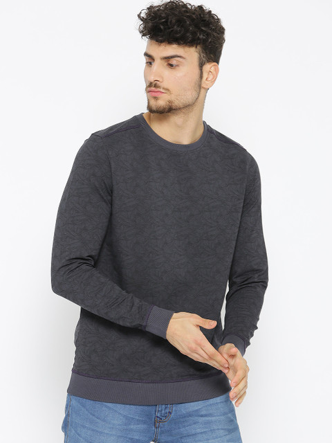 

SPYKAR Men Charcoal Printed Round Neck T-shirt