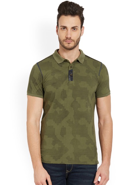 

SPYKAR Men Olive Green Printed Polo Collar T-shirt