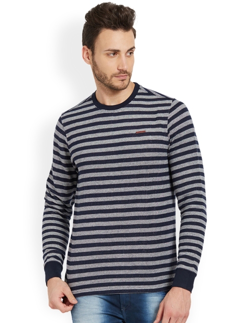 

SPYKAR Men Navy Blue Striped Round Neck T-shirt