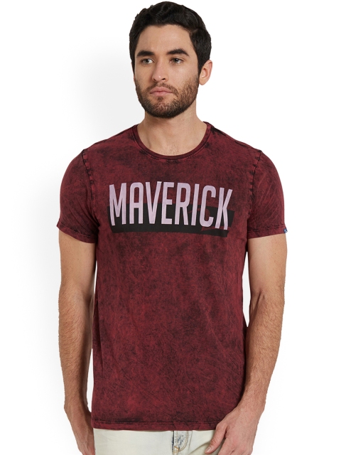 

SPYKAR Men Maroon Printed Round Neck T-shirt