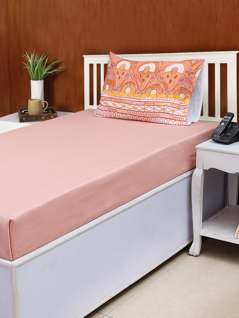 

House This Pink 300 TC Cotton Single Bedsheet with 1 Pillow Cover
