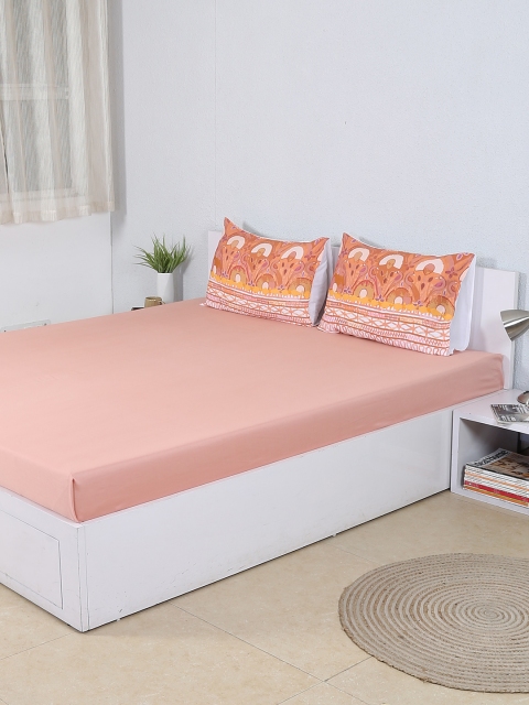 

House This Pink 300 TC Cotton Double Bedsheet with 2 Pillow Covers