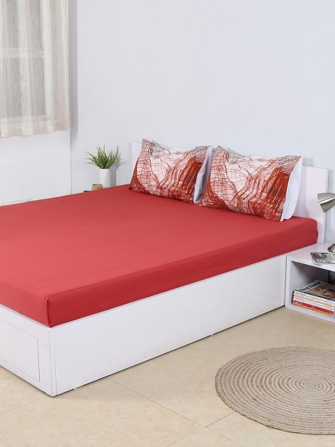 

House This Red 300 TC Cotton Double Bedsheet with 2 Pillow Covers