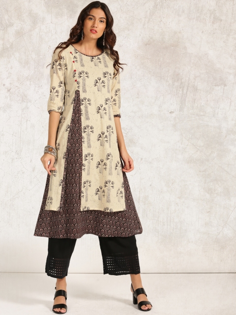 

Anouk Women Beige Printed A-Line Kurta