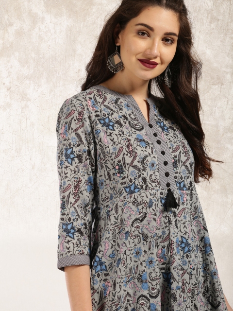 

Anouk Women Grey & Blue Floral Printed Anarkali Kurta