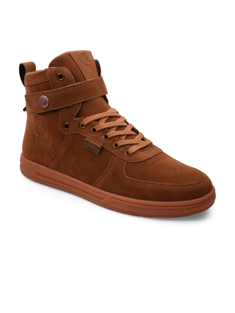 

bacca bucci Men Tan Brown Solid Synthetic Suede High-Top Sneakers