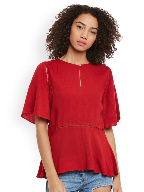 

Femella Women Red Solid Peplum Top