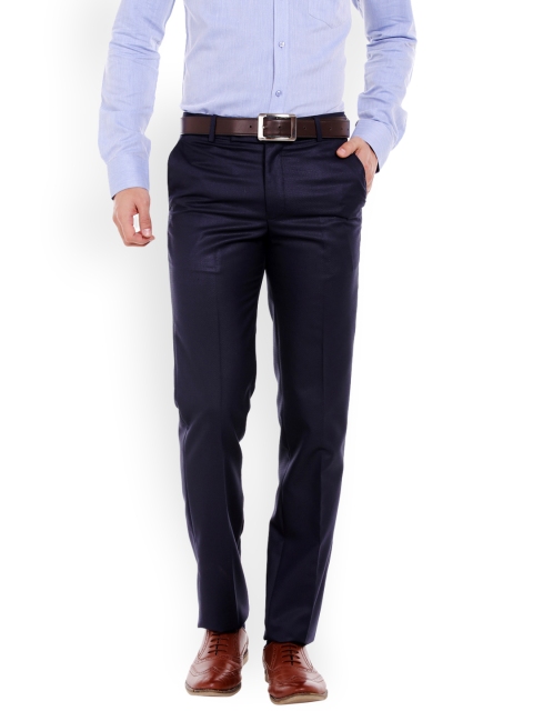 

Solemio Men Navy Blue Slim Fit Solid Formal Trousers