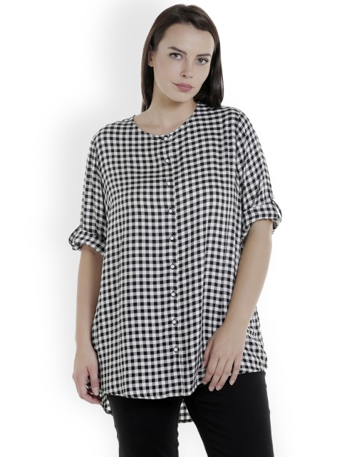 

JUNAROSE Plus Size Women White Black Checked Casual Shirt